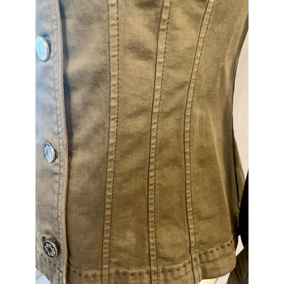 White House Black Market Corset Olive Green Seamed Pret Jacket-EUC - Picture 11 of 14